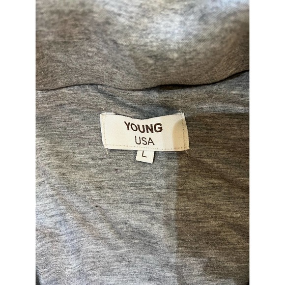 Vintage Young USA Button Up Gray Sweatshirt Coat Detachable Hood size Large - Picture 3 of 15